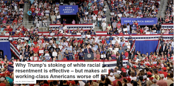 Trump’s largest base of support comes from white men. AP Photo/Gerry Broome