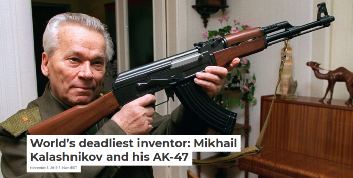 The inventor with his eponymous weapon. AP Photo/Vladimir Vyatkin