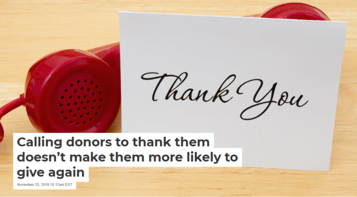 Calling donors to thank them doesn’t make them more likely to give again