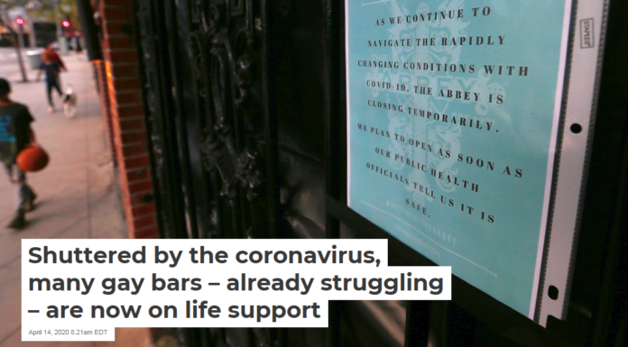 Shuttered by the coronavirus, many gay bars – already struggling – are now on life support