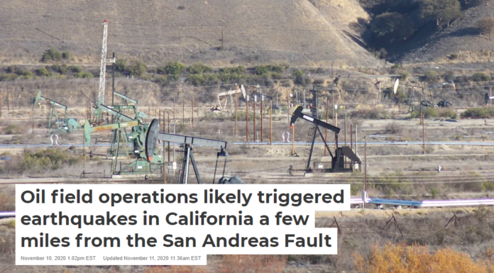 Oil field operations likely triggered earthquakes in California a few miles from the San Andreas Fault