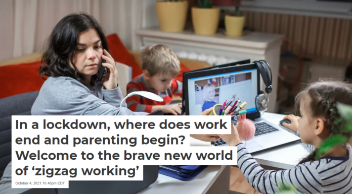 In a lockdown, where does work end and parenting begin? Welcome to the brave new world of ‘zigzag working’