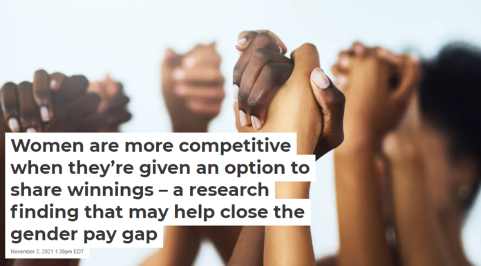 Women are more competitive when they’re given an option to share winnings – a research finding that may help close the gender pay gap