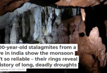 1,000-year-old stalagmites from a cave in India show the monsoon isn’t so reliable – their rings reveal a history of long, deadly droughts