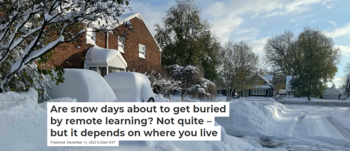 When communities are buried in snow, as Buffalo, N.Y., was in November 2022, school sometimes stays in session – remotely. AP Photo/Carolyn Thompson