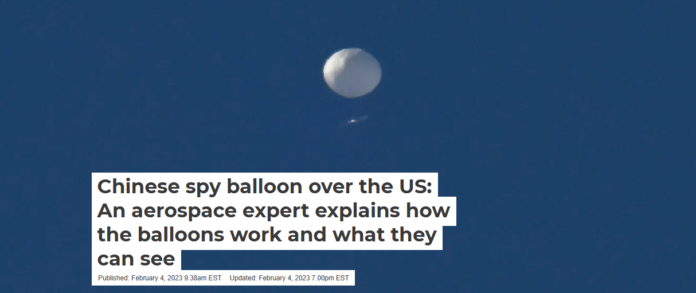 A Chinese surveillance balloon in U.S. airspace before it was shot down by the U.S. military. Peter Zay/Anadolu Agency via Getty Images