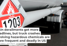 Train derailments get more headlines, but truck crashes involving hazardous chemicals are more frequent and deadly in US