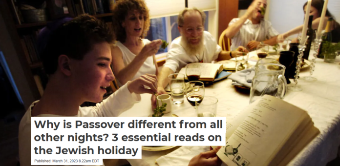 Amitai Gross reads from the Haggadah while preparing to dip parsley into salt water as part of the Passover meal, called the Seder. Marty Caivano/Digital First Media/Boulder Daily Camera via Getty Images