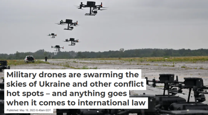 Military drones are swarming the skies of Ukraine and other conflict hot spots – and anything goes when it comes to international law