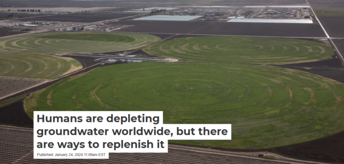 Circular irrigation for growing hay and alfalfa near Corcoran, Calif. − a water-intensive system that relies on groundwater pumping. George Rose/Getty Images