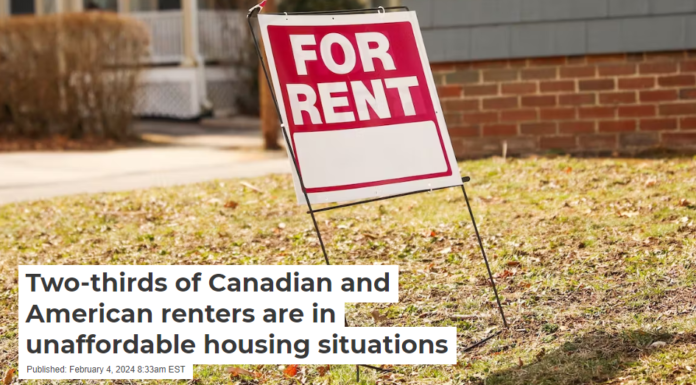 Two-thirds of Canadian and American renters are in unaffordable housing situations
