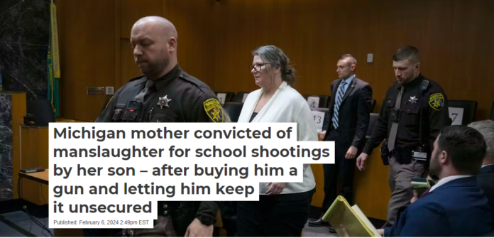 Jennifer Crumbley enters the Michigan courtroom during her trial on involuntary manslaughter charges on Feb. 5, 2024. Bill Pugliano/Getty Images
