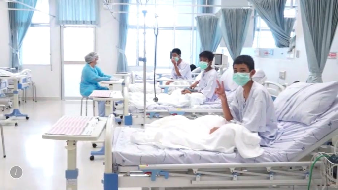 Three of the 12 rescued boys in their hospital beds. Thailand Government Spokesman Bureau via AP