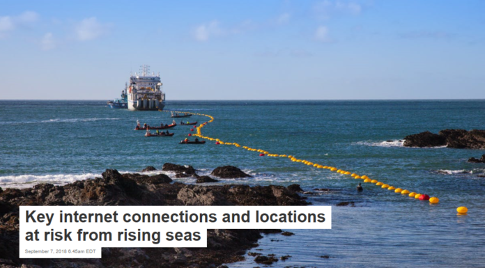 Key internet connections and locations at risk from rising seas