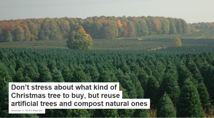 Don’t stress about what kind of Christmas tree to buy, but reuse artificial trees and compost natural ones