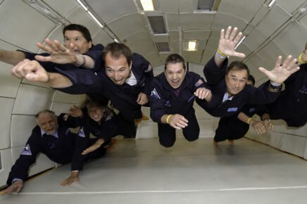 Keith and his son, Steve, weightless taking a ride on Zero G