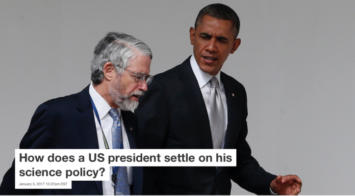 How does a US president settle on his science policy?