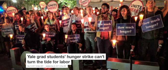 Protesters holding a candlelight vigil at Yale President Salovey’s home. Local 33 UNITE HERE