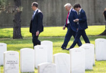 This photo, taken with permission from cemetery officials, shows Donald Trump during his visit to Arlington National Cemetery on Aug. 26, 2024. Kevin Carter/Getty Images