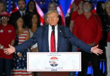 Donald Trump addresses supporters during a campaign rally as he celebrates his 78th birthday on June 14, 2024. Jim Watson AFP via Getty Images