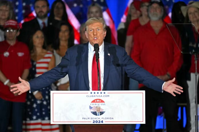 Donald Trump addresses supporters during a campaign rally as he celebrates his 78th birthday on June 14, 2024. Jim Watson AFP via Getty Images Donald Trump addresses supporters during a campaign rally as he celebrates his 78th birthday on June 14, 2024. Jim Watson AFP via Getty Images