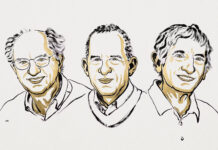 This illustration shows, from left to right: John Clarke, Michel Devoret and John Martinis. Niklas Elmehed © Nobel Prize Outreach, CC BY-NC