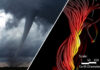 Flux ropes (simulated, right) are structures made up of magnetic field lines wrapping around each other like a rope, that look similar to tornadoes on Earth. NOAA, Mojtaba Akhavan-Tafti and Chip Manchester