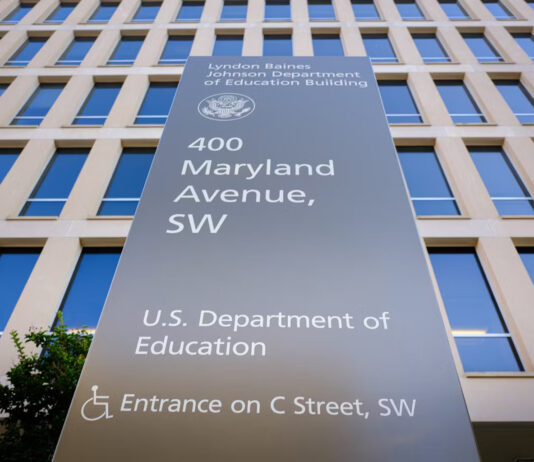 A sign marks the outside of the Department of Education headquarters in Washington, D.C. J. David Ake/Getty Images