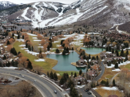The snow drought was evident in Park City, Utah, on Feb. 9, 2026. This golf course is normally used for cross-country skiing in winter. Mario Tama/Getty Images