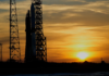 A New Glenn rocket stands ready at the launchpad in April 2026, a month before disaster would strike. AP Photo/John Raoux