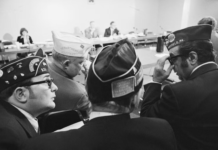 Legionnaires wait to testify before a special congressional inquiry in November 1976 into the cause of the mysterious disease. Bettmann/Bettman Collection via Getty Images