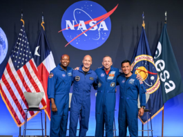 NASA announces its Artemis III crew, which will test important equipment and systems in Earth orbit and is testing public opinion The Artemis III crew takes a photo during the crew announcement on June 9, 2026. From left: Andre Douglas, Luca Parmitano, Randy Bresnik, Frank Rubio. NASA/Robert Markowitz